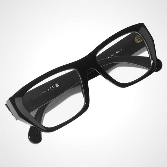 New CHANEL Eyeglasses Black Gold Chain CC Rectangle 52mm Rx-able